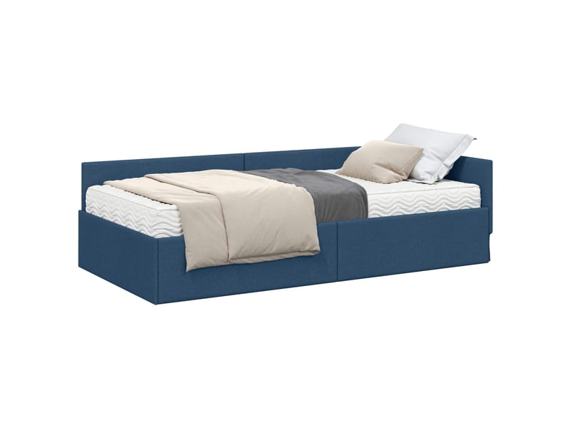 Lit adulte, lit simple, cadre de lit d'angle avec matelas autre 2 pièces bleu tissu cf6720 - Conforama A