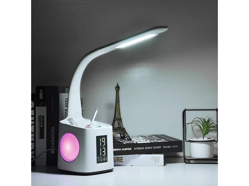 Lampe de bureau d'étude avec port usb et écran heure – porte-stylo, lumière d'ambiance nocturne  - Conforama D