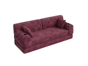 Canapé droit compressé convertible <strong>MAISENTIEL</strong> <strong></strong> 3 places Velours côtelé rouge