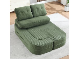Canapé modulable convertible 2-en-1 velours 165x97x61 cm, fauteuil-lit avec fonction couchage, accoudoirs réglables, porte-gobelets intégrés, dossier haut et assise profonde - vert