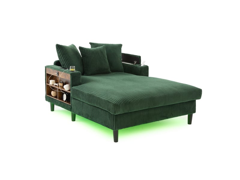 Chaise longue multifonctionnelle en velours côtelé, grand espace de repos, led, port usb, rangement, 3 coussins - Conforama A