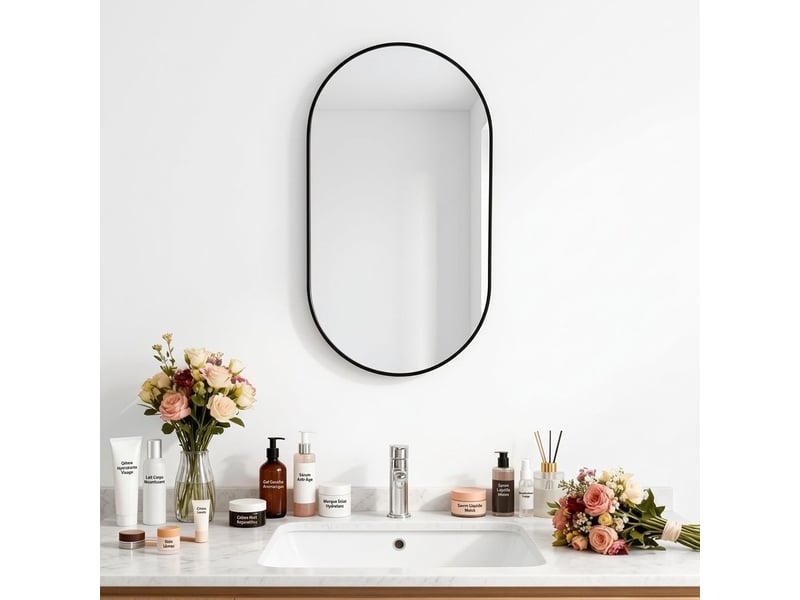 Miroir salle de bain ovale 50x80 cm noir mural – installation horizontale verticale - Conforama A