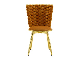 Lot de 2 chaises de salle à manger,avec dossier tressé,velours et métal doré,orange