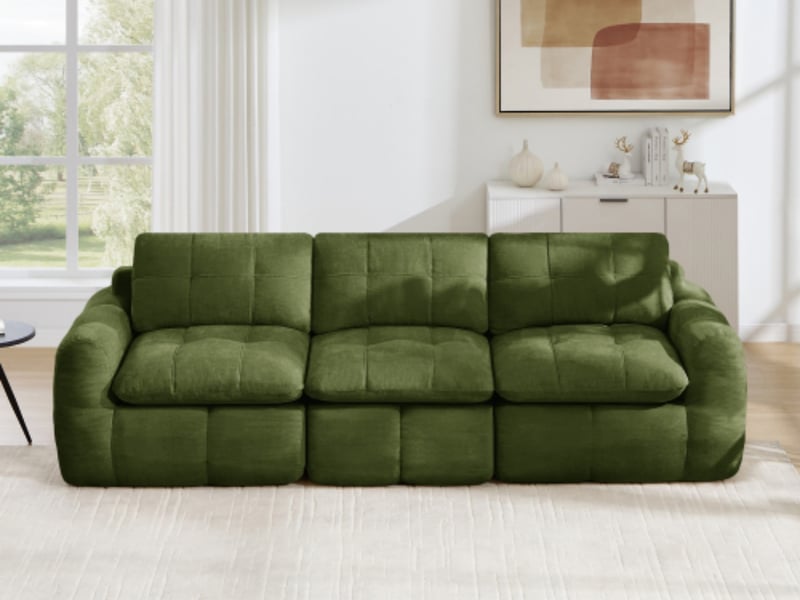  Canapé modulable droit 3 places, chenille vert, sans structure  - Conforama B
