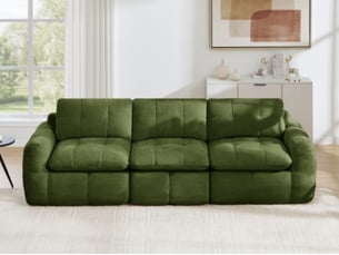 Canapé modulable droit 3 places, chenille vert, sans structure