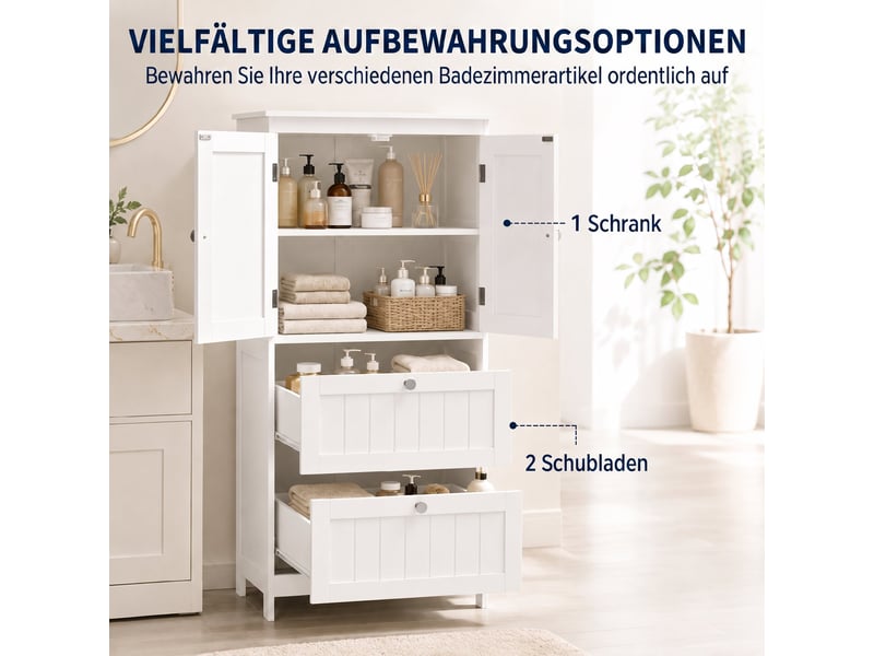  Meuble de salle de bain 2 portes 2 tiroirs en mdf blanc 60x30x110 cm  - Conforama D