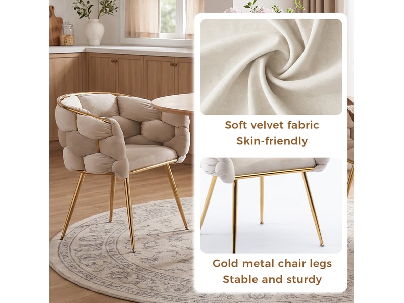  Fauteuil d'appoint moderne 73x56x75 cm - beige - lot de 2 avec accoudoirs et piètement doré  - Conforama E
