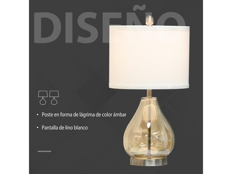  Lot de 2 lampes de table, lampes de chevet avec douille e27 (culot lin), 40 w max. Pour salon, ø 30 x 56 cm, blanches  - Conforama D
