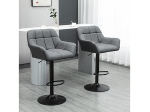 Tabouret de bar lot de 2 réglable en hauteur pivotant à 360 degrés avec dossier et repose-pieds en tissu gris