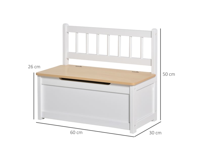  Coffre de rangement enfant 2 en 1 en bois avec serrure de sécurité, 60 x 30 x 50 cm, blanc et bois naturel  - Conforama D