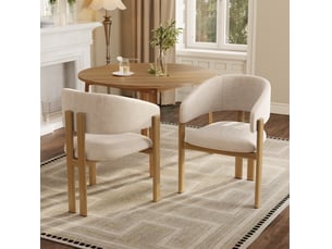 Lot de 2 chaises de salle à manger avec accoudoirs ergonomiques, tissu en lin beige et métal aspect bois naturel