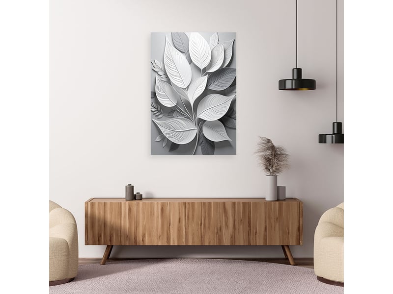  Tabelau sur toile, feuilles superposées dans des tons gris clair 20x30 1328137386 - Conforama B
