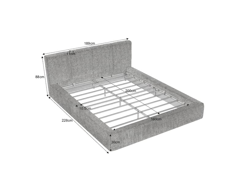 Cadre de lit 160x200 avec tête de lit capitonnée, structure en acier renforcé, lit double blanc crème - Conforama D