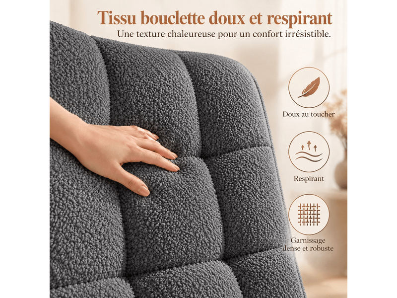  Fauteuil à bascule, rocking chair, tissu teddy peluche, chaise à bascule scandinave, fauteuil allaitement, pour chambre d' enfant salon balcon, gris foncé  - Conforama E