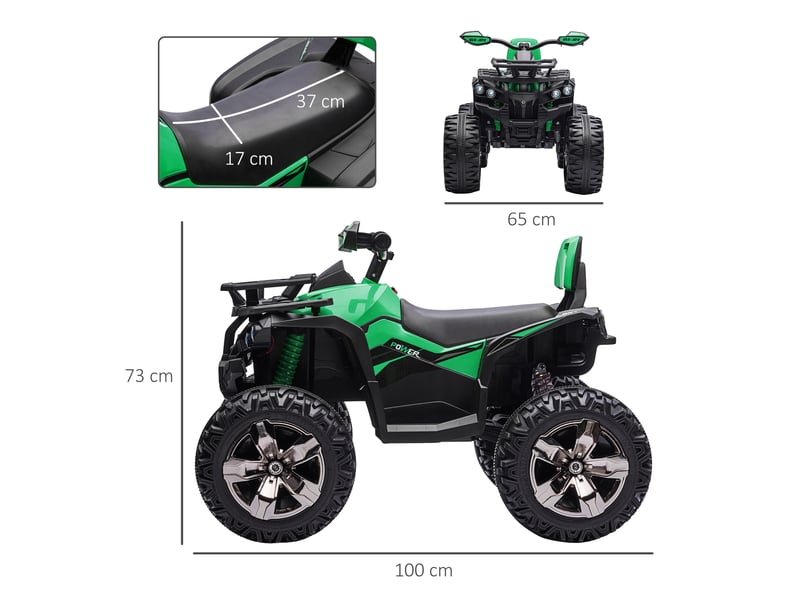  Quad électrique 12 v pour enfants avec phares et batterie rechargeable, 3-5 ans, 100 x 65 x 73 cm, vert  - Conforama E