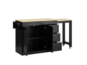 Îlot de cuisine mobile 112x45x93 cm plateau extensible mdf et panneau de particules noir