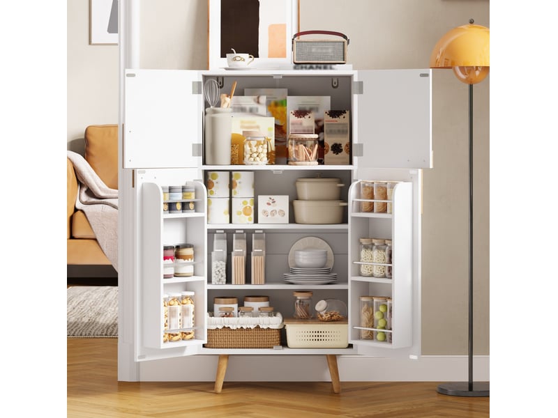 Buffet de cuisine haut avec 4 portes, étagères réglables et rangements de porte, en mdf blanc, 60 × 35 × 120 cm - Conforama D
