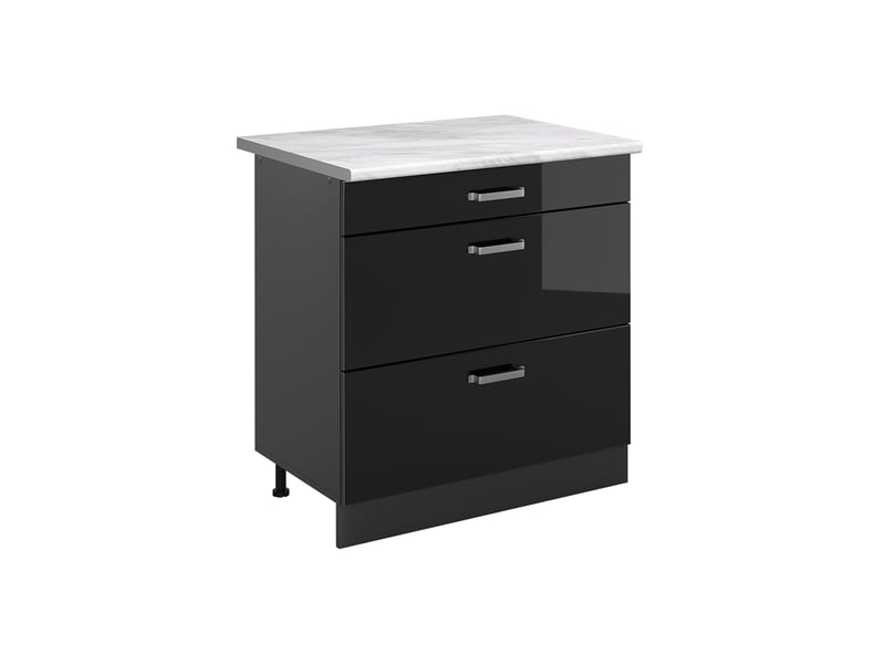  Vicco meuble cuisine, noir haute brillanceanthracite, 80cm avec 3 tiroirs plan de travail marbre  - Conforama A