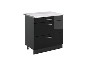 Vicco meuble cuisine, noir haute brillanceanthracite, 80cm avec 3 tiroirs plan de travail marbre
