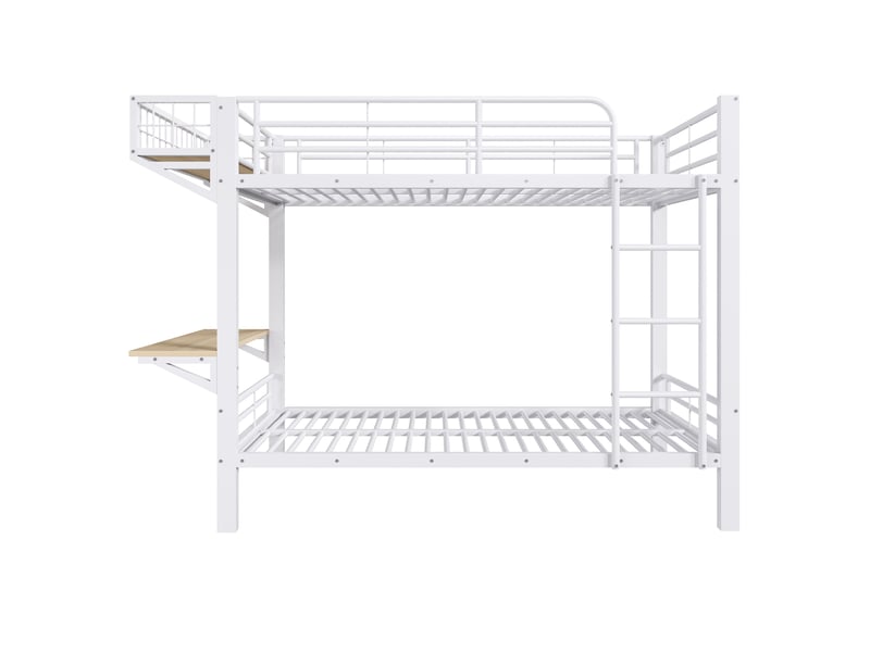  Lit superposé 90 × 200 cm, bureau intégré de 70 cm et étagère réversibles gauche ou droite, métal et mdf, blanc  - Conforama A