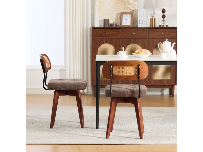  Lot de 2 chaises de salle à manger pivotantes 360° en chenille et rotin tressé homvra  - Conforama D