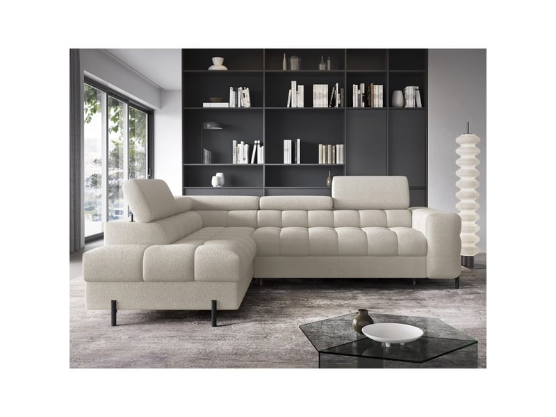 Canapé d'angle gauche ferrum beige clair avec coffre avec coffre 276x93x200cm - Conforama E