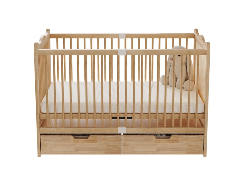  Lit bébé 1 place 70×140 cm, 2 tiroirs, réglable sur 4 hauteurs - okmyhome- pin massif naturel, sans matelas  - Conforama A