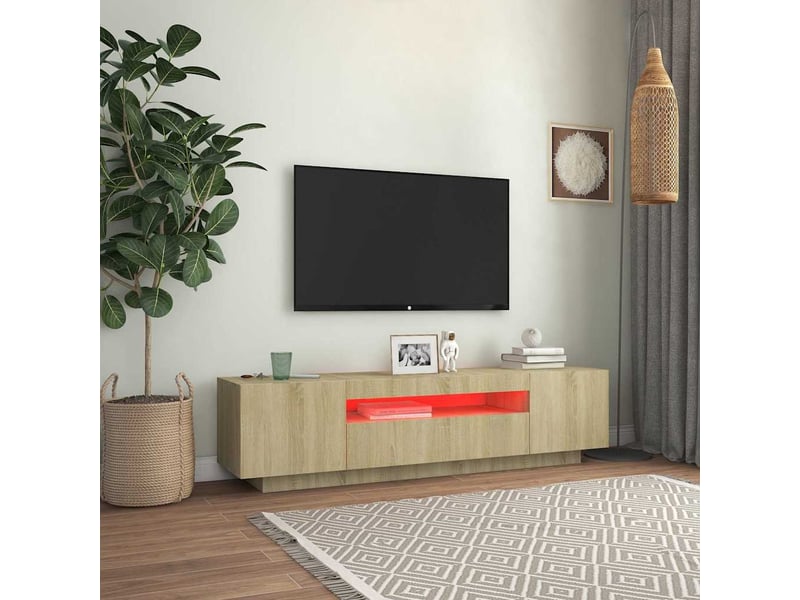  Meuble tv - banc tv - meuble de rangement avec lumières led chêne sonoma 160x35x40 cm  - Conforama E