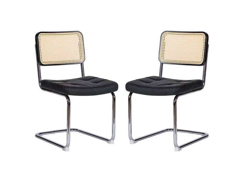  Lot de chaises 2 chaises simili cuir chaise repas pieds chromés style mid-century moderne design breuer garniture rembourrée  - Conforama A