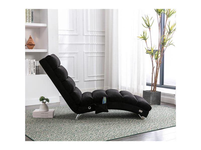  Fauteuil relax en lin noir, vibration douce, dossier ergonomique 140°, soutien complet du corps pour salon  - Conforama D