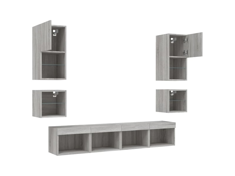 Meuble tv - unités murales tv avec led 8 pcs gris sonoma bois d'ingénierie - Conforama E