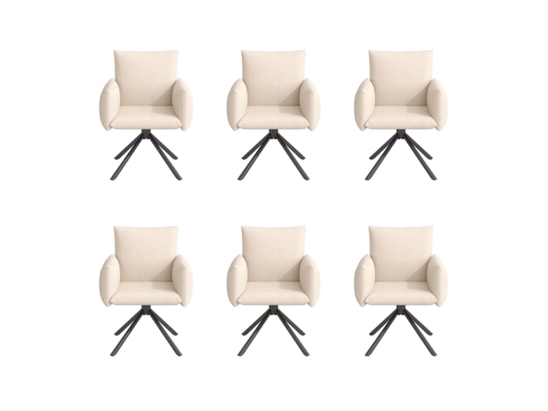  Table à manger extensible blanche 120-160x80 cm - ensemble 6 chaises velours beige, plateau épais, pieds en v  - Conforama E