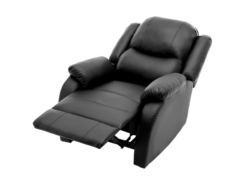  Fauteuil relax inclinable manuel 80x90x100 cm, déployé 165 cm, poche latérale, cordon de tirage, cuir pu, noir  - Conforama A