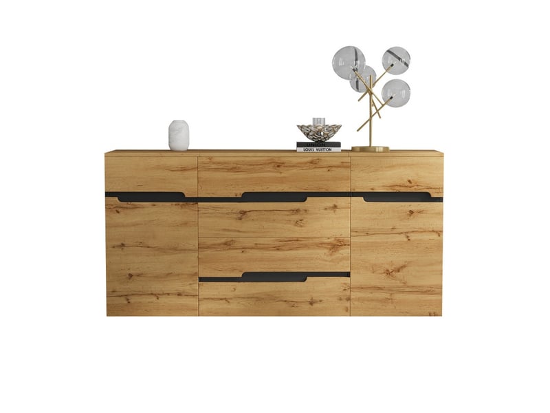  Buffet, meuble de salon à deux portes et quatre tiroirs, meuble de salle à manger, meuble de rangement pour canapé, finition bois  - Conforama A