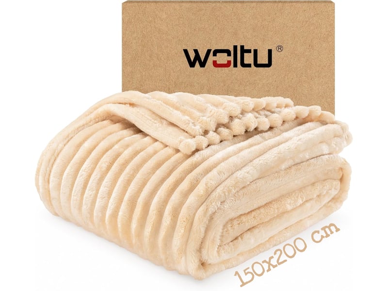  Plaid polaire beige, flanelle côtelée, 150x200cm, 350 gm², moelleux, léger, pour lit et voyage  - Conforama A