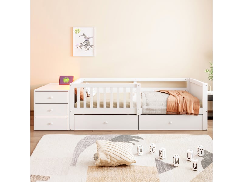 Lit avec rangement 90x200 cm coloris blanc led bois massif - Conforama D