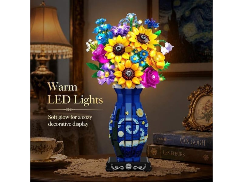  Jeu de construction floral 1331 pieces 3,6 mm avec vase imprime bleu et guirlande led 151498_AAANN79110_6_DROPFR - Conforama E