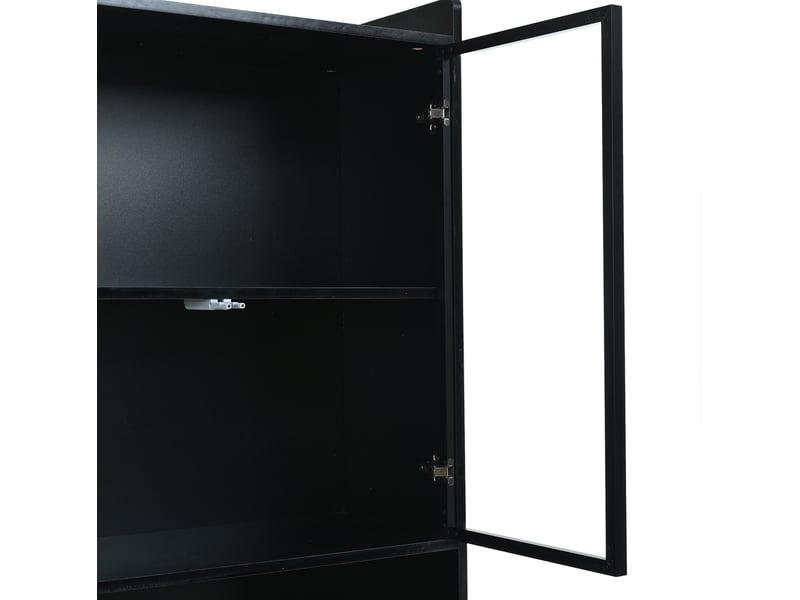  Vitrine led 160x35x200 cm avec portes en verre panneau de particules noir  - Conforama D