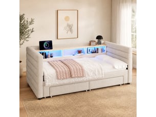 Lit extensible 90x190 cm FLORAGRACE coloris beige