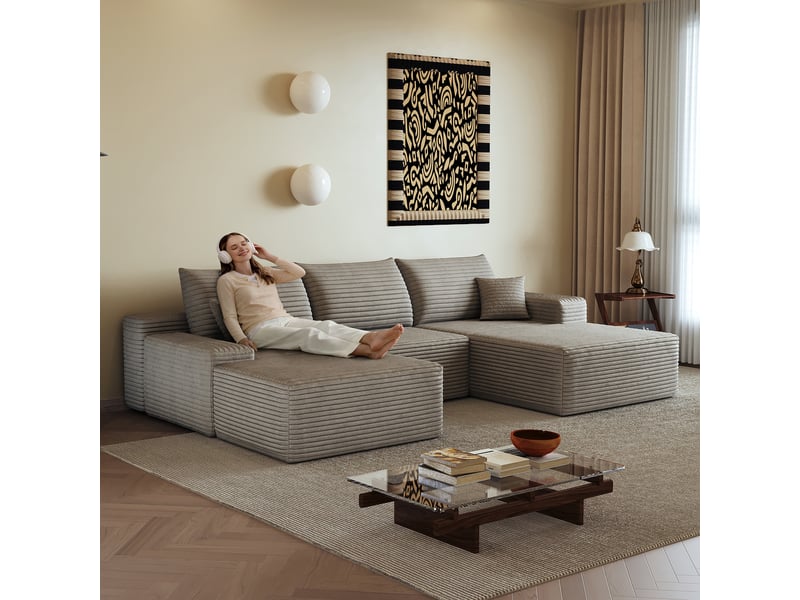 Canapé d'angle modulable en l 270 cm, canapé méridienne camel assise profonde, sans montage - Conforama R