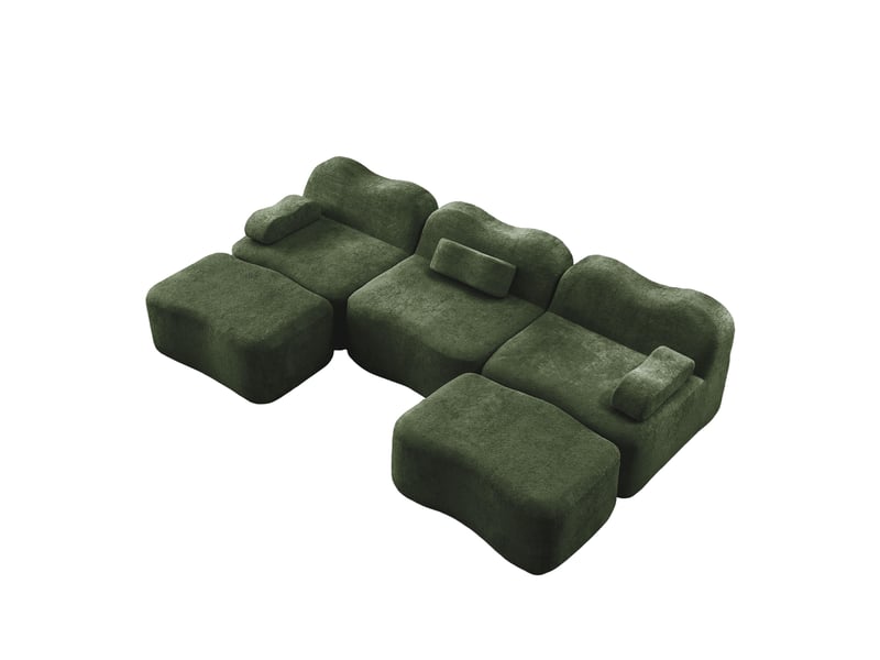  Canapé 3 places avec 2 poufs - 288x167x70 cm - canapé panoramique u velours mousse 32d sans structure rigide 900kg - vert  - Conforama A
