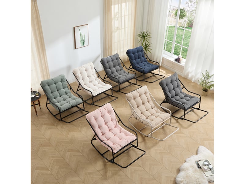  Chaise à bascule d'extérieur 75x116x82 cm, coussin épais, structure métal, gris  - Conforama E