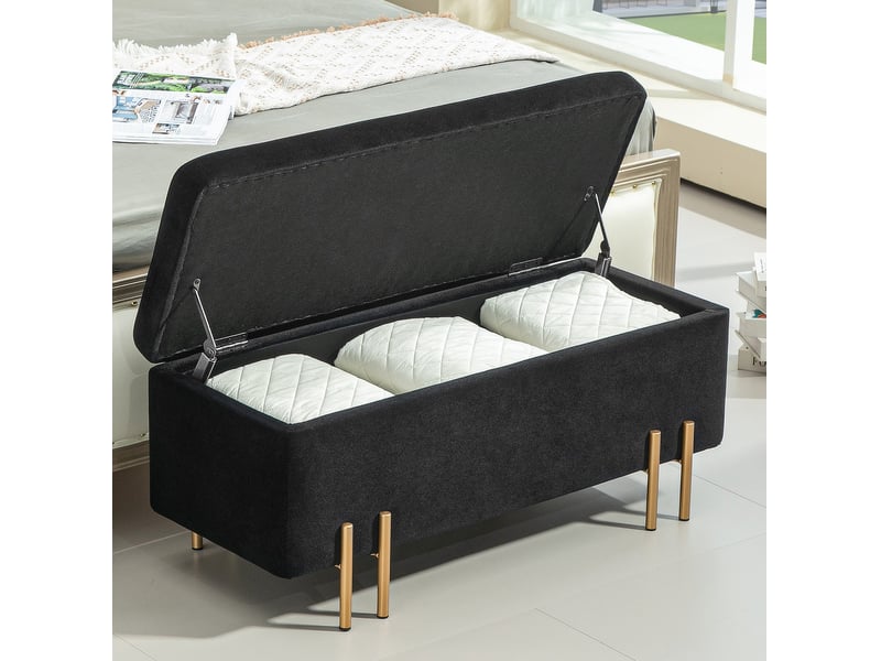  Banquette de rangement, banc de rangement avec coffre, banc à coussins, tissu, métal, bois, mousse, noir, 100 x 40 x 42 cm  - Conforama B