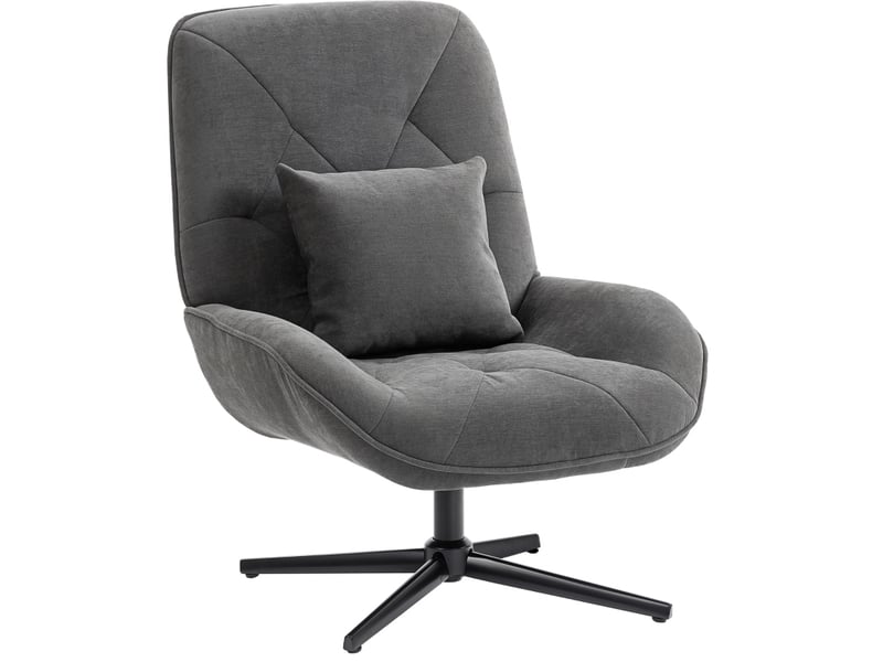  Fauteuil 72x92x96 cm, pivotant 360°, dossier haut, coussin lombaire, tissu chenille, métal, canapé 1 place, gris foncé  - Conforama A