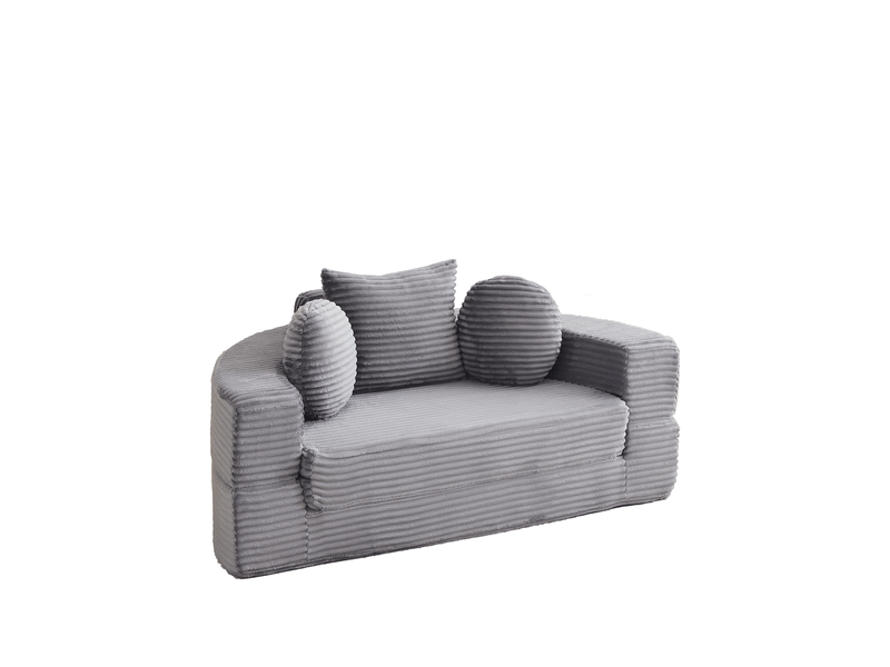  Canapé convertible 4-en-1 en velours côtelé, méridienne et lit de jour rond, 1 place, 3 coussins, gris, design moderne  - Conforama A