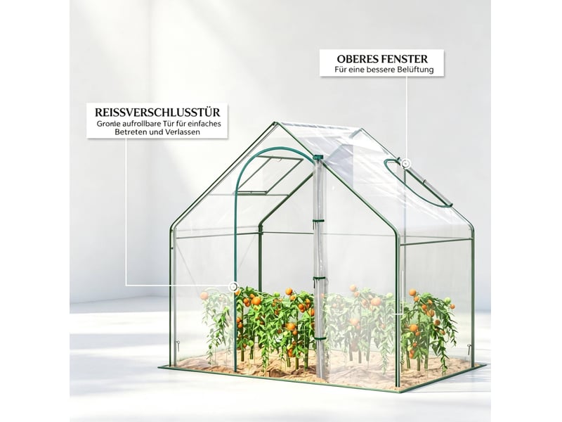  Serre de jardin compacte 180x100x168 cm – verte et transparente – porte zippée, fenêtre d'aération et accès pratique  - Conforama E