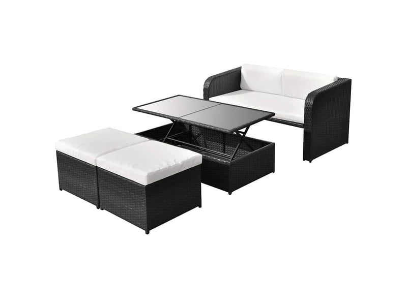  Ensemble de mobilier d'extérieur, salon de jardin 4 pcs avec coussins résine tressée noir shl9205  - Conforama A