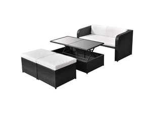 Ensemble de mobilier d'extérieur, salon de jardin 4 pcs avec coussins résine tressée noir shl9205