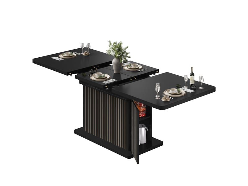 Table à manger extensible 120-160x80x76 cm avec rangement noir mat - Conforama A