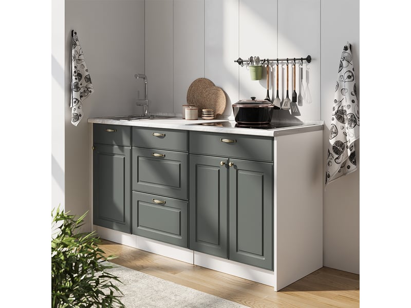  Vicco bloc cuisine, vert or campagneblanc, 150cm plan de travail anthracite  - Conforama E